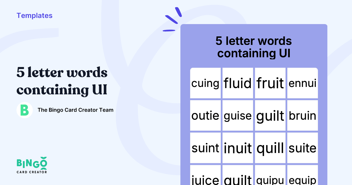 5 Letter Words Containing UI Bingo Card Creator